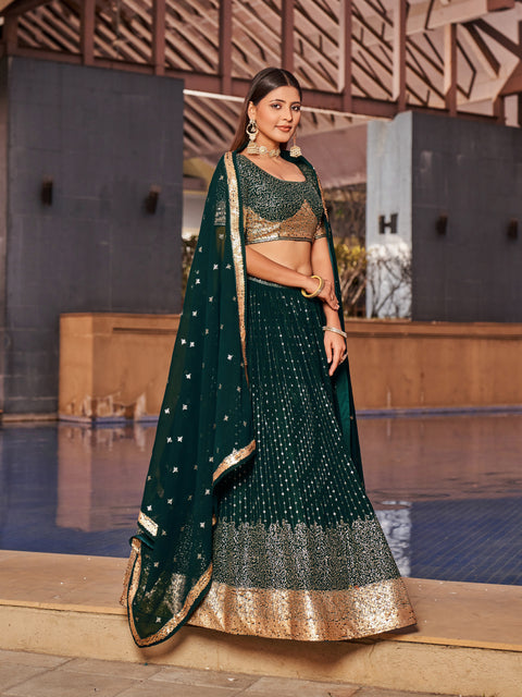 Stunning Green Wedding wear Heavy Lehenga Choli for Women with Dupatta Sequence Lehenga Choli In USA