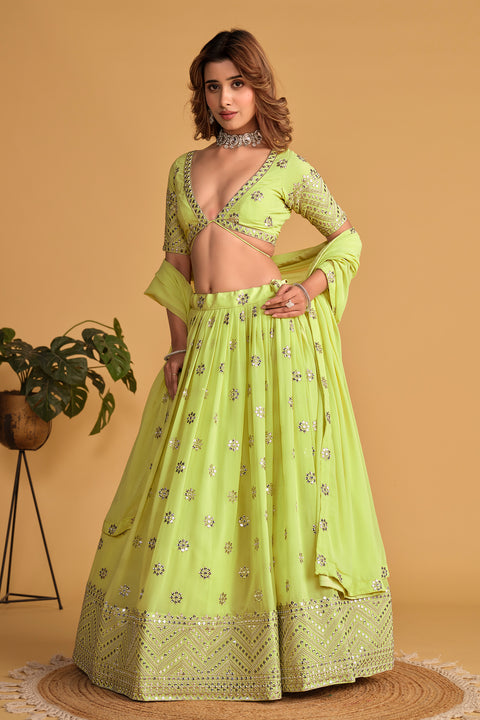 Pista Green Wedding wear Heavy Lehenga Choli for Women with Dupatta Sequence Lehenga Choli In USA