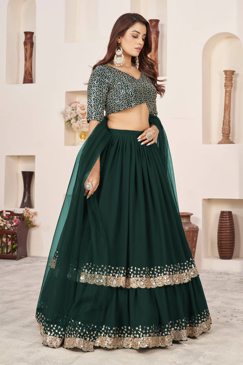 Elegant Green Wedding wear Heavy Lehenga Choli for Women with Dupatta Sequence Lehenga Choli In USA