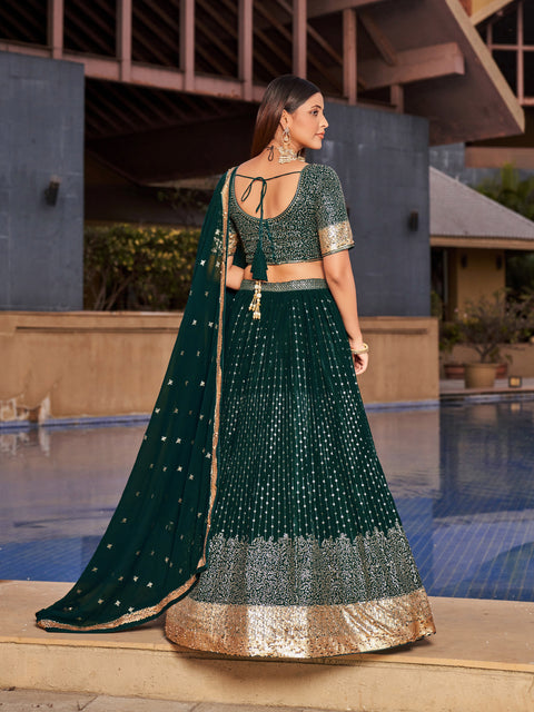 Stunning Green Wedding wear Heavy Lehenga Choli for Women with Dupatta Sequence Lehenga Choli In USA