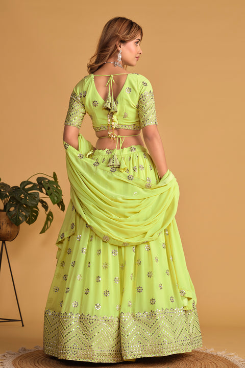 Pista Green Wedding wear Heavy Lehenga Choli for Women with Dupatta Sequence Lehenga Choli In USA