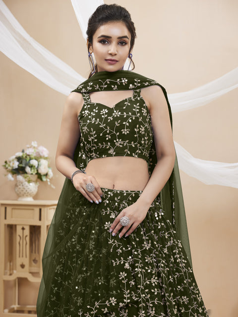 Green Georgette Party wear Heavy Lehenga Choli for Women with Dupatta Sequence Lehenga Choli In USA