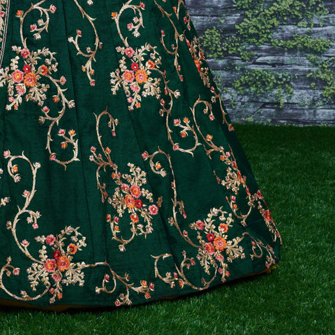 Adorn a simple yet elegant charm with this ensemble in an this dark green lehenga choli for women