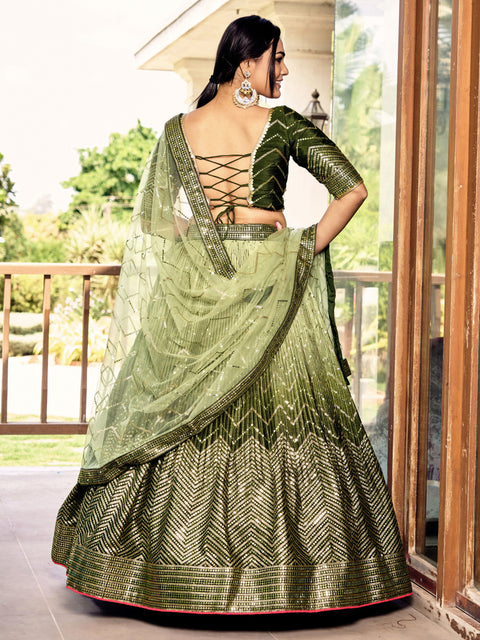 Green Radiant Party wear Heavy Lehenga Choli for Women with Dupatta Sequence Lehenga Choli In USA