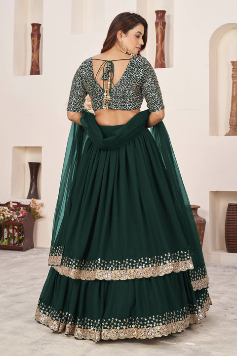 Elegant Green Wedding wear Heavy Lehenga Choli for Women with Dupatta Sequence Lehenga Choli In USA