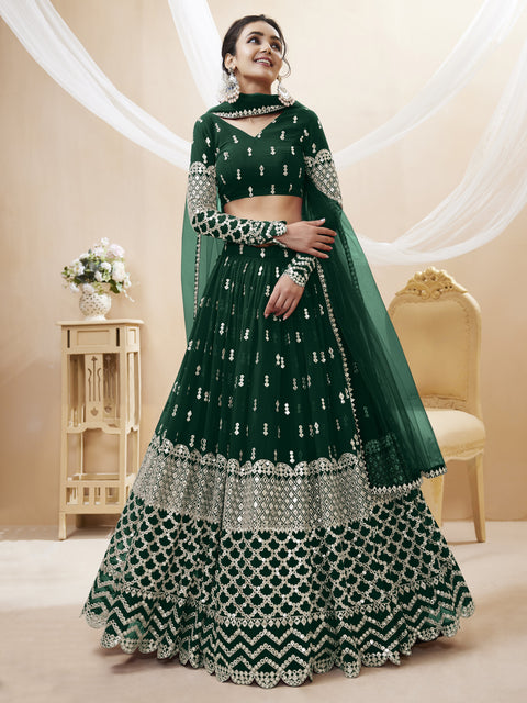 Green Wedding wear Beautiful Heavy Lehenga Choli for Women with Dupatta Sequence Lehenga Choli In USA