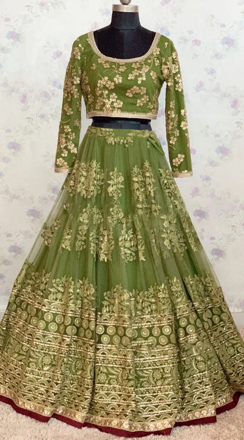 Green Heavy Embroidery Sequence Work Lehenga Choli With Dupatta For Women In USA