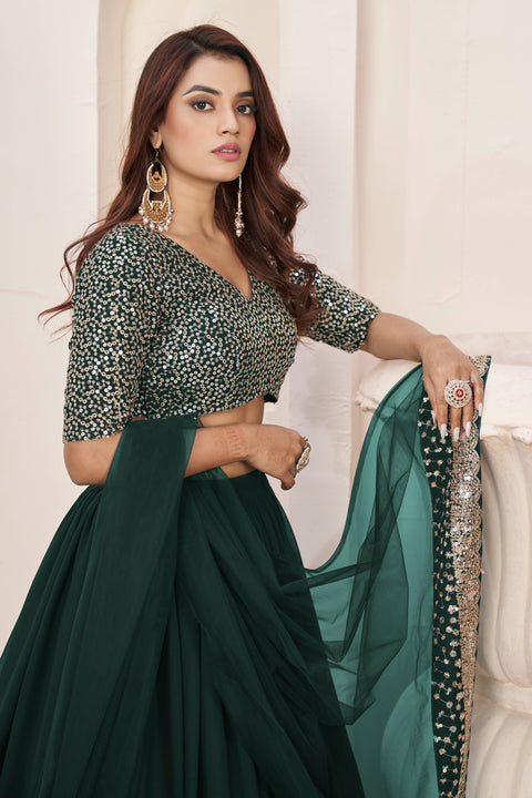 Elegant Green Wedding wear Heavy Lehenga Choli for Women with Dupatta Sequence Lehenga Choli In USA