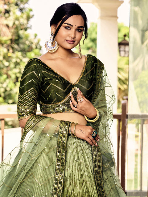 Green Radiant Party wear Heavy Lehenga Choli for Women with Dupatta Sequence Lehenga Choli In USA