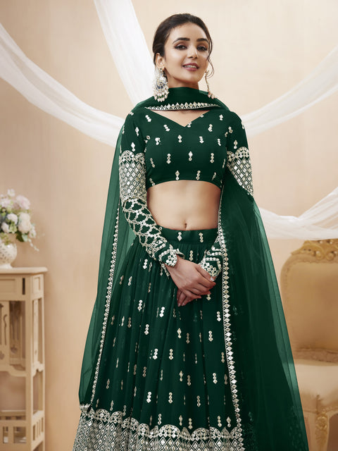 Green Wedding wear Beautiful Heavy Lehenga Choli for Women with Dupatta Sequence Lehenga Choli In USA