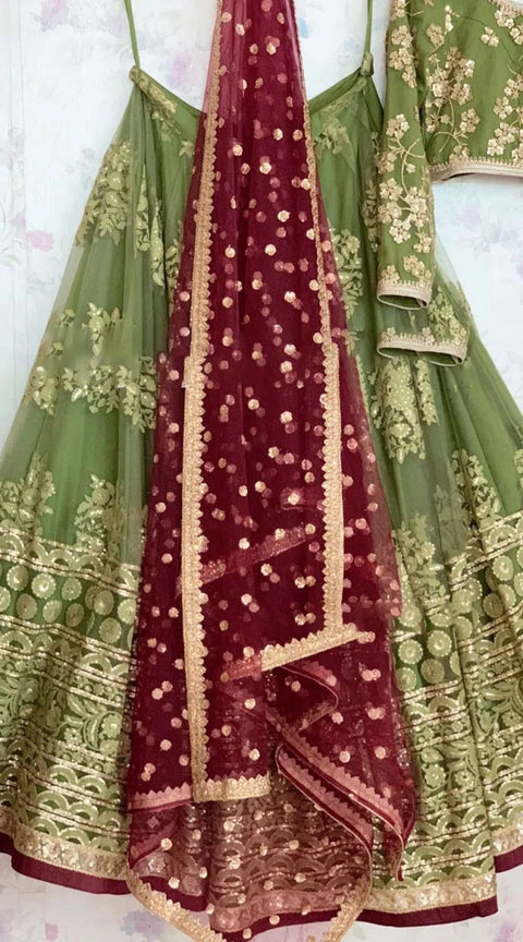 Green Heavy Embroidery Sequence Work Lehenga Choli With Dupatta For Women In USA