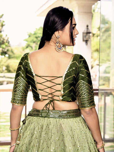 Green Radiant Party wear Heavy Lehenga Choli for Women with Dupatta Sequence Lehenga Choli In USA