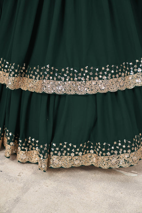 Elegant Green Wedding wear Heavy Lehenga Choli for Women with Dupatta Sequence Lehenga Choli In USA