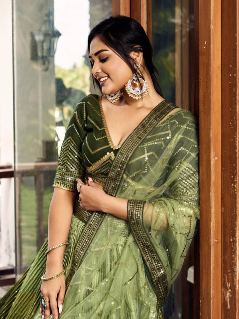 Green Radiant Party wear Heavy Lehenga Choli for Women with Dupatta Sequence Lehenga Choli In USA