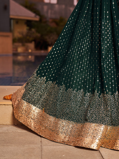 Stunning Green Wedding wear Heavy Lehenga Choli for Women with Dupatta Sequence Lehenga Choli In USA