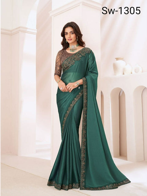 Green Indian Wedding Wear saree with blouse in USA, Perfect for Indian Party Wear sequins saree For Woman