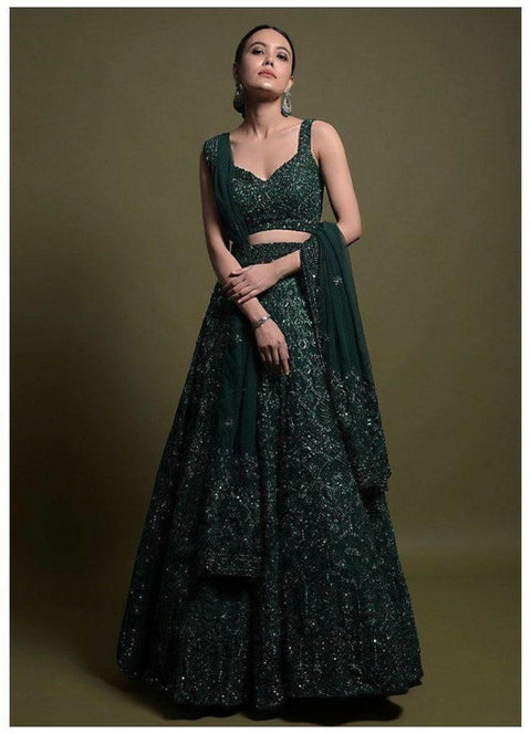 Alluring Green Net lehenga choli for women with sequence thread & dori work, Indian Designer Ready to wear partywear Lehenga Choli with belt - ReadyToWearshop