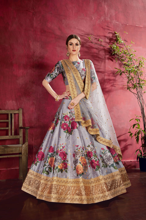 Grey Stylish fancy lehenga Choli for women In Wedding Occasion with Dupatta in USA