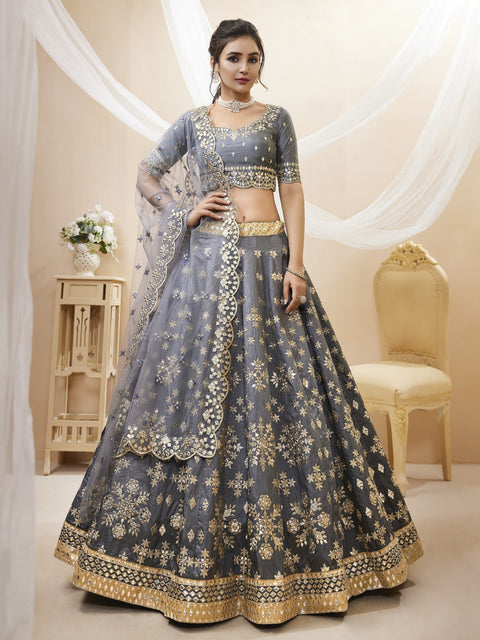 Grey Stunning Wedding wear Heavy Lehenga Choli for Women with Dupatta Sequence Lehenga Choli In USA