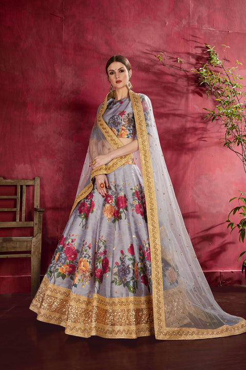 Grey Stylish fancy lehenga Choli for women In Wedding Occasion with Dupatta in USA