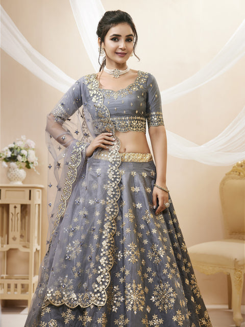 Grey Stunning Wedding wear Heavy Lehenga Choli for Women with Dupatta Sequence Lehenga Choli In USA