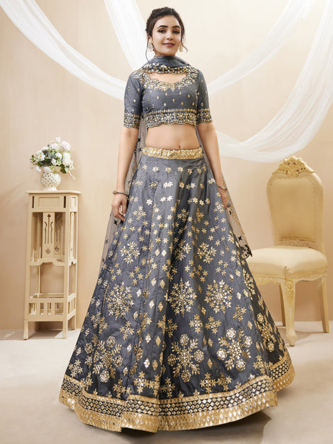 Grey Stunning Wedding wear Heavy Lehenga Choli for Women with Dupatta Sequence Lehenga Choli In USA