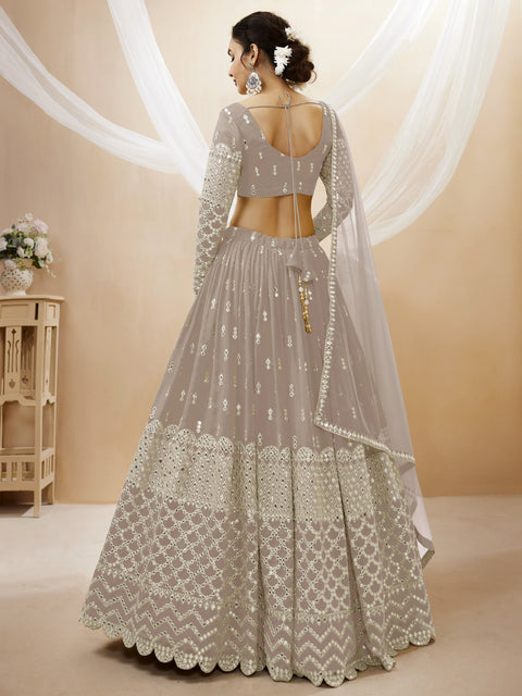 Flowing Grey Wedding wear Heavy Lehenga Choli for Women with Dupatta Sequence Lehenga Choli In USA