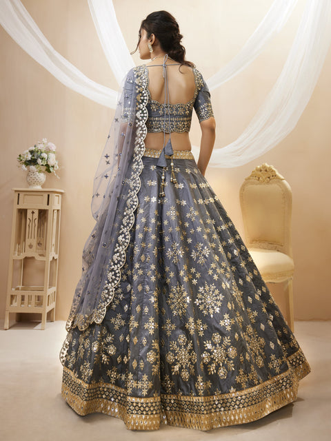 Grey Stunning Wedding wear Heavy Lehenga Choli for Women with Dupatta Sequence Lehenga Choli In USA