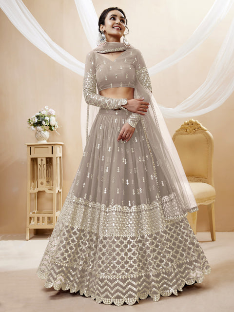 Flowing Grey Wedding wear Heavy Lehenga Choli for Women with Dupatta Sequence Lehenga Choli In USA