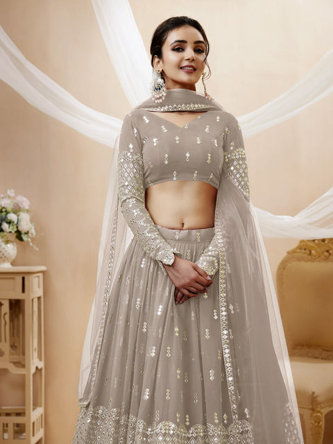 Flowing Grey Wedding wear Heavy Lehenga Choli for Women with Dupatta Sequence Lehenga Choli In USA