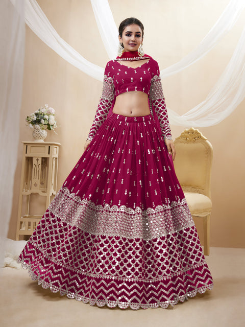 Hot Pink Wedding wear Radiant Heavy Lehenga Choli for Women with Dupatta Sequence Lehenga Choli In USA