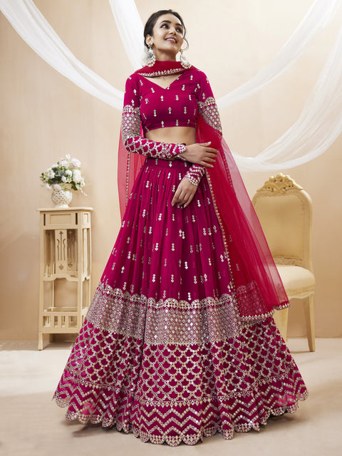 Hot Pink Wedding wear Radiant Heavy Lehenga Choli for Women with Dupatta Sequence Lehenga Choli In USA