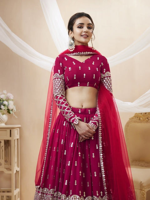 Hot Pink Wedding wear Radiant Heavy Lehenga Choli for Women with Dupatta Sequence Lehenga Choli In USA