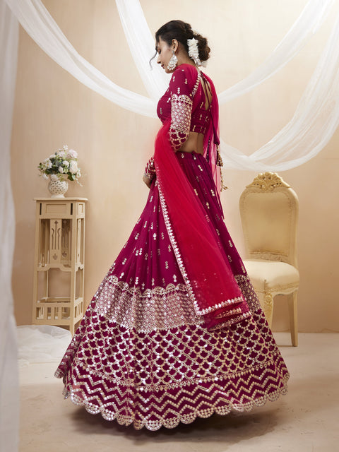 Hot Pink Wedding wear Radiant Heavy Lehenga Choli for Women with Dupatta Sequence Lehenga Choli In USA