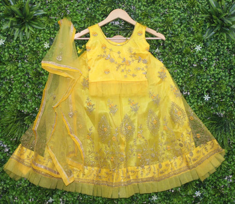 Frills Net Lehenga choli for kids, Impressive Festive Net Frill With Koti Kids Lehenga With Net Dupatta - ReadyToWearshop