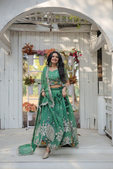 Green traditional Embroidered work Lehenga Choli with Dupatta for women