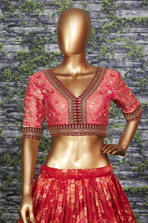 The choli being silk in peach color and is beautifully decorated with sequins,resham,zari and dori work embroidery all over,For Women In Wedding