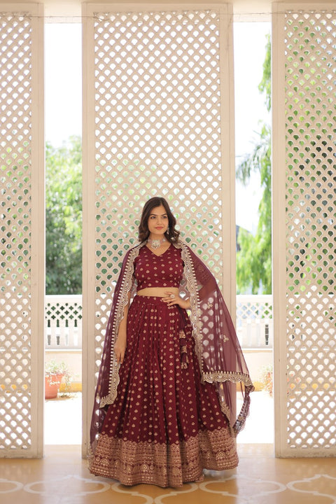 Wine Enchanting and vibrant, our Dayble Viscose Jacquard lehenga set is perfect for Any Occasions