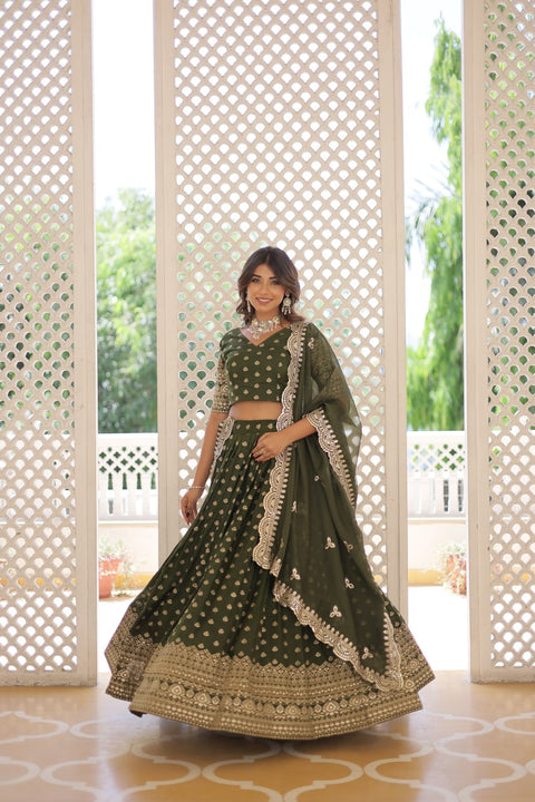 Green Enchanting and vibrant, our Dayble Viscose Jacquard lehenga set is perfect for Any Occasions