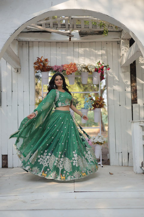 Green traditional Embroidered work Lehenga Choli with Dupatta for women