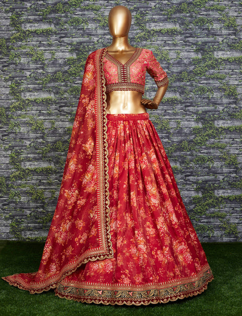 The choli being silk in peach color and is beautifully decorated with sequins,resham,zari and dori work embroidery all over,For Women In Wedding