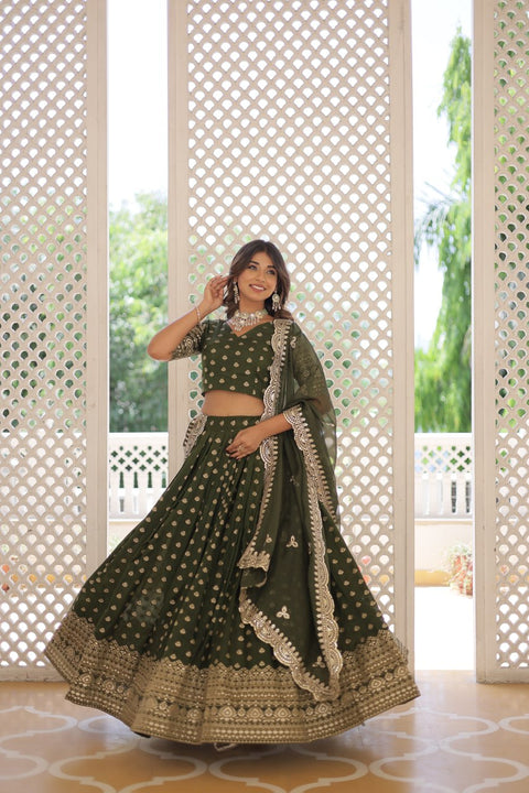 Green Enchanting and vibrant, our Dayble Viscose Jacquard lehenga set is perfect for Any Occasions