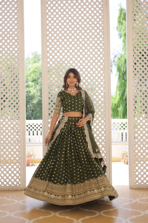 Green Enchanting and vibrant, our Dayble Viscose Jacquard lehenga set is perfect for Any Occasions