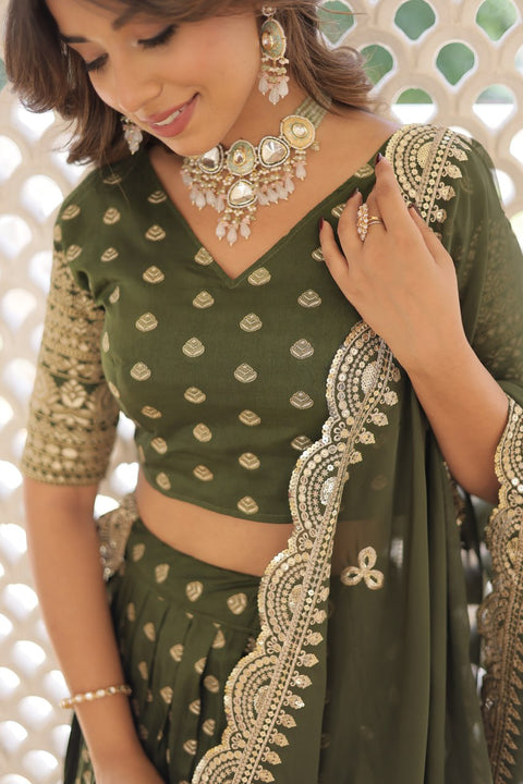 Green Enchanting and vibrant, our Dayble Viscose Jacquard lehenga set is perfect for Any Occasions