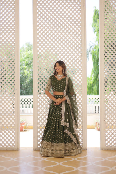 Green Enchanting and vibrant, our Dayble Viscose Jacquard lehenga set is perfect for Any Occasions