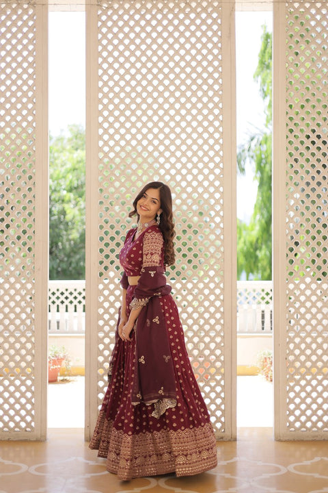 Wine Enchanting and vibrant, our Dayble Viscose Jacquard lehenga set is perfect for Any Occasions