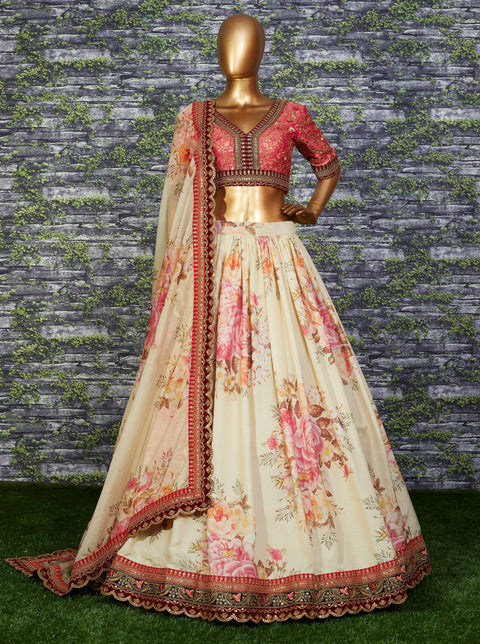 White choli being silk in peach color and is beautifully decorated with sequins,resham,zari and dori work embroidery all over,For Women In Wedding