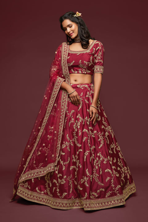 Maroon Graceful Fancy Lehenga Choli for Women In Wedding Occasion with Dupatta in USA