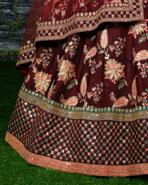 Maroon Be a symbol of bespoke Indian beauty with this truly traditional lehenga For Women In Wedding Wear