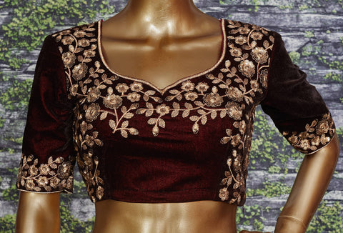 Maroon Elegant Comes along with unstitched embroidered art silk blouse piece and soft netted embroidered dupatta For Women